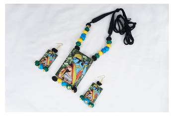 warli painting faces pendant with multi color and cotton bead adjustable thread necklace set for women and girls 2