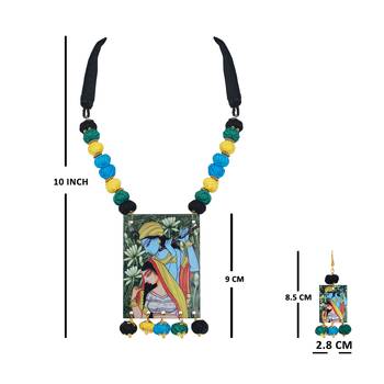 warli painting faces pendant with multi color and cotton bead adjustable thread necklace set for women and girls 5