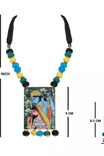 warli painting faces pendant with multi color and cotton bead adjustable thread necklace set for women and girls
