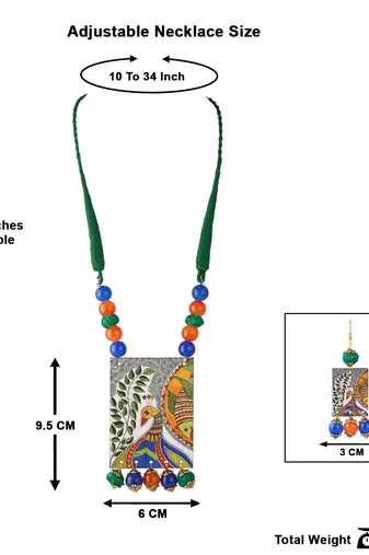 Warli painting faces pendant with multi color and cotton bead adjustable thread necklace set for women and girls