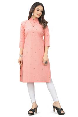 Cayorii Women's Bottle peach Cotton Blend Kurta 1