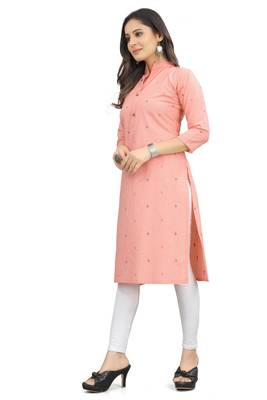 Cayorii Women's Bottle peach Cotton Blend Kurta 3