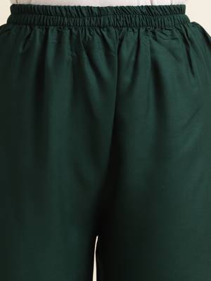 Fabclub Women Rayon Solid Plain Free Size Palazzo (Dark Green) 6