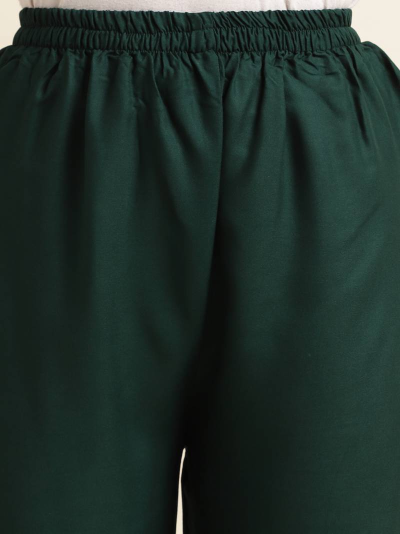 Fabclub Women Rayon Solid Plain Free Size Palazzo (Dark Green)