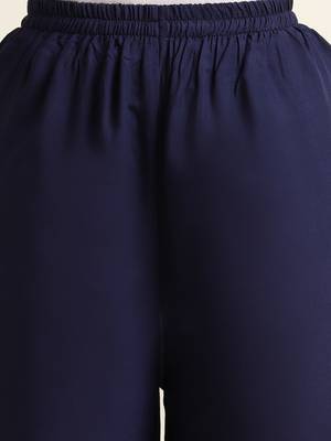 Fabclub Women Rayon Solid Plain Free Size Palazzo (Navy Blue) 6