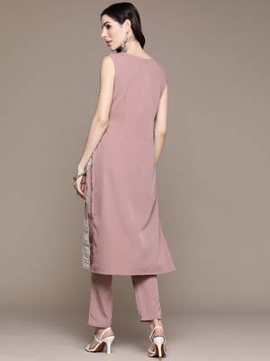 Ziyaa women's purple crepe straight kurta and pant set 3
