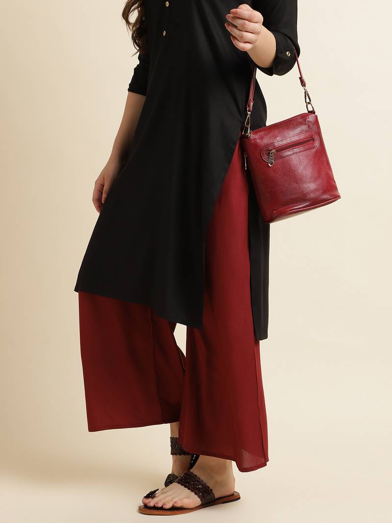 Fabclub Women Rayon Solid Plain Free Size Palazzo (Maroon)