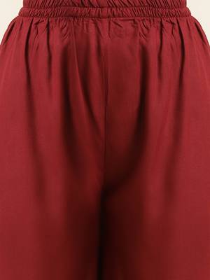 Fabclub Women Rayon Solid Plain Free Size Palazzo (Maroon) 6