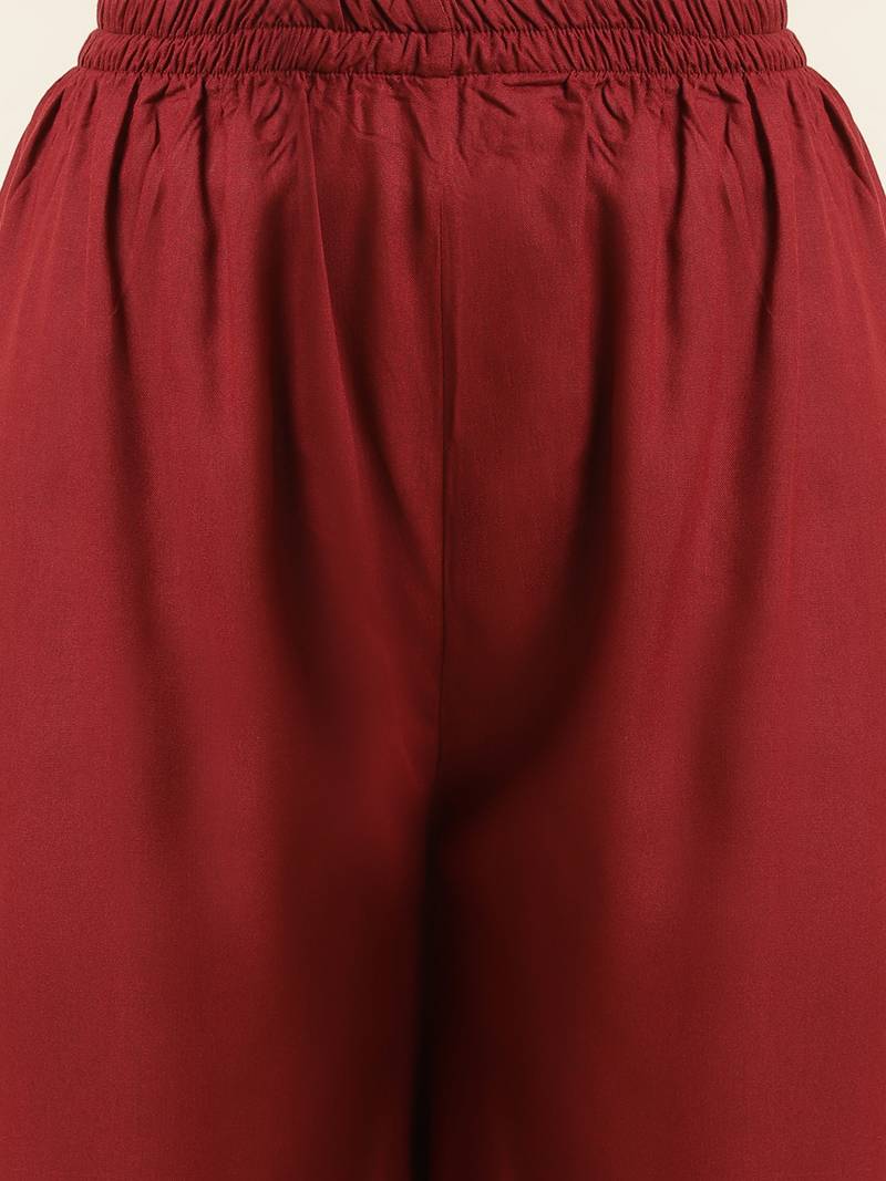 Fabclub Women Rayon Solid Plain Free Size Palazzo (Maroon)