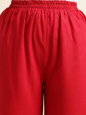 Fabclub Women Rayon Solid Plain Free Size Palazzo (Red) 6