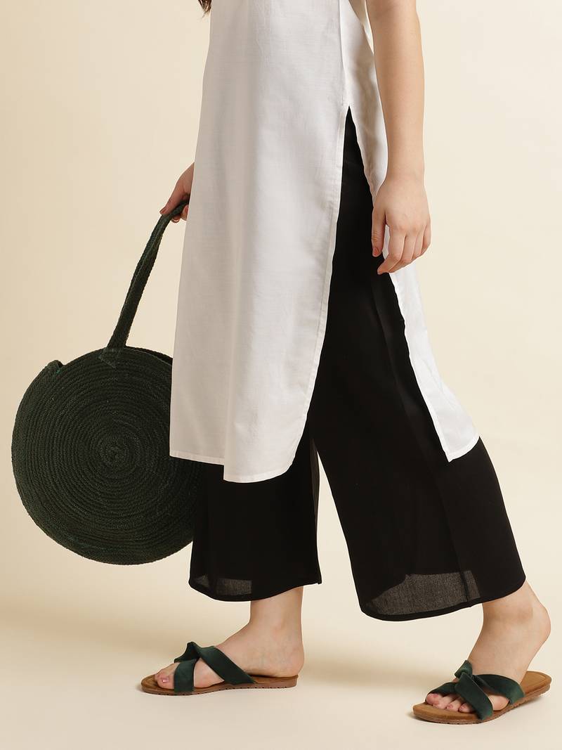 Fabclub Women Rayon Solid Plain Free Size Palazzo (Black)