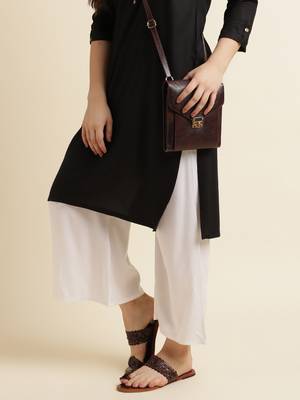 Fabclub Women Rayon Solid Plain Free Size Palazzo (Off White) 5