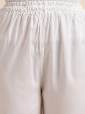 Fabclub Women Rayon Solid Plain Free Size Palazzo (Off White) 6