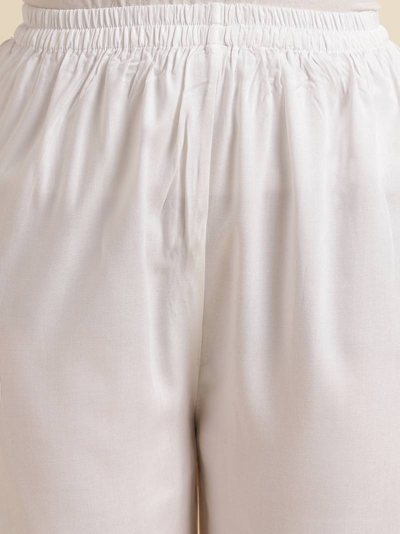 Fabclub Women Rayon Solid Plain Free Size Palazzo (Off White)