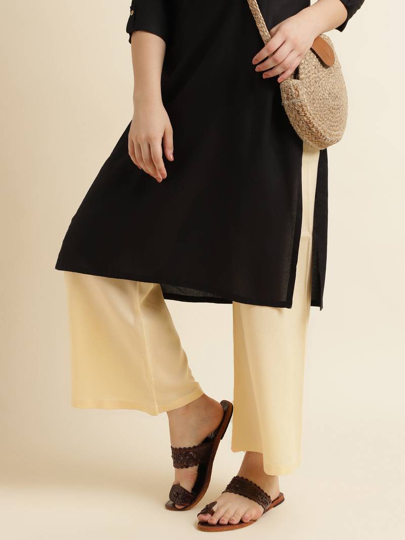 Fabclub Women Rayon Solid Plain Free Size Palazzo (Beige)