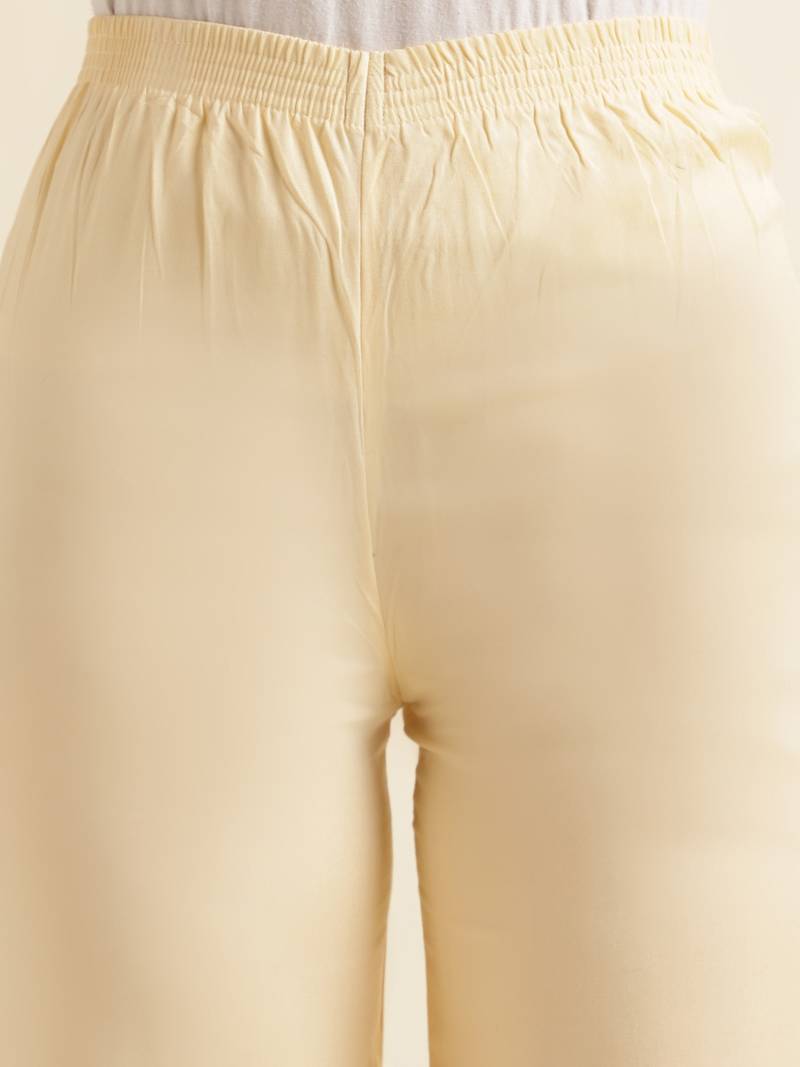 Fabclub Women Rayon Solid Plain Free Size Palazzo (Beige)