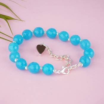   western wear10 mm navy blue onyx beaded silver plated bracelet with adjustable loops for women & girls 2