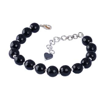   western wear10 mm navy blue onyx beaded silver plated bracelet with adjustable loops for women & girls 1