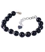  western wear10 mm navy blue onyx beaded silver plated bracelet with adjustable loops for women & girls