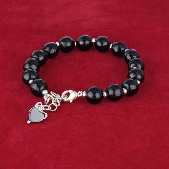   western wear10 mm navy blue onyx beaded silver plated bracelet with adjustable loops for women & girls 2