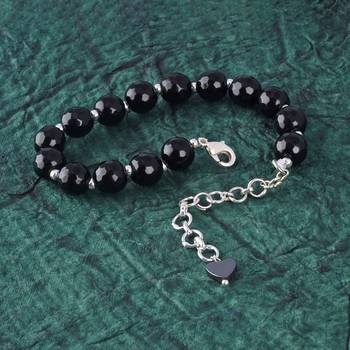   western wear10 mm navy blue onyx beaded silver plated bracelet with adjustable loops for women & girls 3
