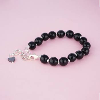   western wear10 mm navy blue onyx beaded silver plated bracelet with adjustable loops for women & girls 4
