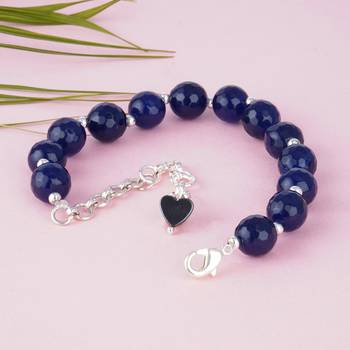   western wear10 mm navy blue onyx beaded silver plated bracelet with adjustable loops for women & girls 2