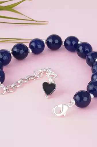   western wear10 mm navy blue onyx beaded silver plated bracelet with adjustable loops for women & girls