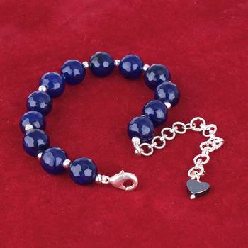   western wear10 mm navy blue onyx beaded silver plated bracelet with adjustable loops for women & girls 3