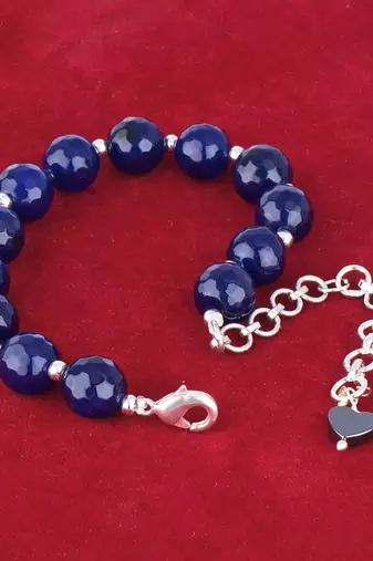   western wear10 mm navy blue onyx beaded silver plated bracelet with adjustable loops for women & girls