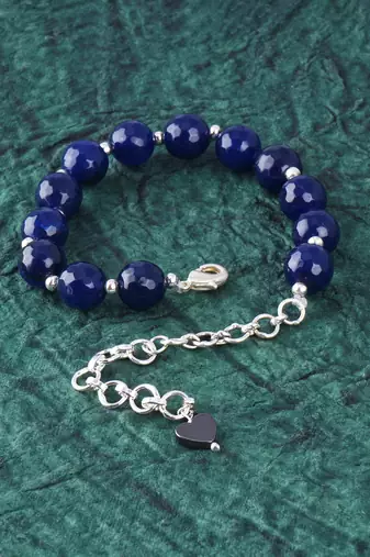   western wear10 mm navy blue onyx beaded silver plated bracelet with adjustable loops for women & girls