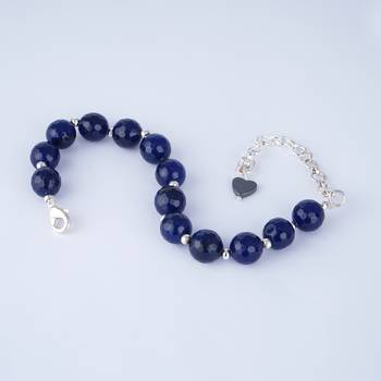   western wear10 mm navy blue onyx beaded silver plated bracelet with adjustable loops for women & girls 5