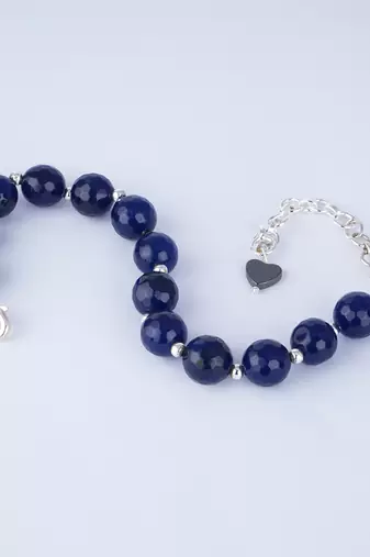   western wear10 mm navy blue onyx beaded silver plated bracelet with adjustable loops for women & girls