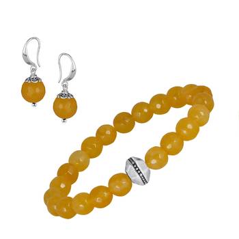   combo of semi-precious reiki gemstone onyx beaded bracelet and earrings silver plated for women and girls 1