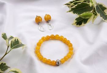   combo of semi-precious reiki gemstone onyx beaded bracelet and earrings silver plated for women and girls 2