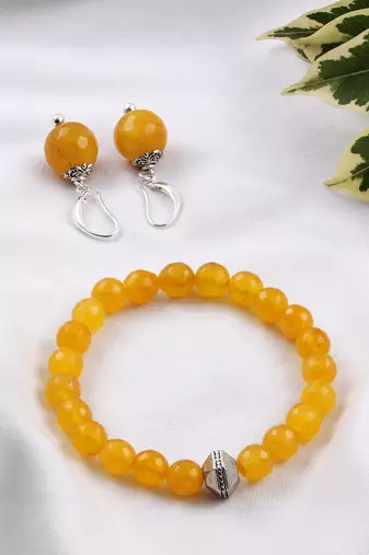   combo of semi-precious reiki gemstone onyx beaded bracelet and earrings silver plated for women and girls
