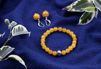   combo of semi-precious reiki gemstone onyx beaded bracelet and earrings silver plated for women and girls 3