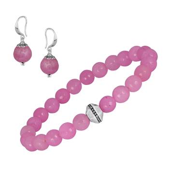   combo of semi-precious reiki gemstone onyx beaded bracelet and earrings silver plated for women and girls 1