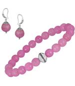   combo of semi-precious reiki gemstone onyx beaded bracelet and earrings silver plated for women and girls