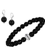   combo of semi-precious reiki gemstone onyx beaded bracelet and earrings silver plated for women and girls