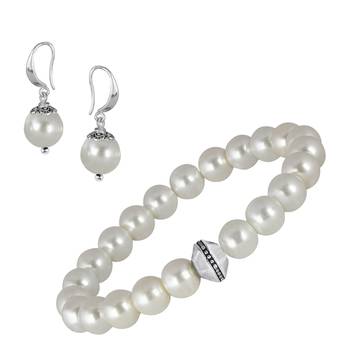   combo of semi-precious reiki gemstone onyx beaded bracelet and earrings silver plated for women and girls 1