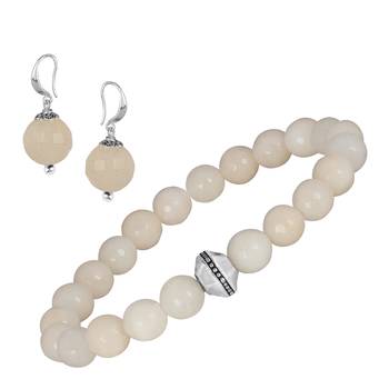   combo of semi-precious reiki gemstone onyx beaded bracelet and earrings silver plated for women and girls 1