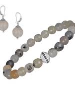   combo of semi-precious reiki gemstone onyx beaded bracelet and earrings silver plated for women and girls