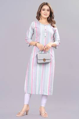 Cayorii Women's Bottle blue Cotton Blend Kurta 2