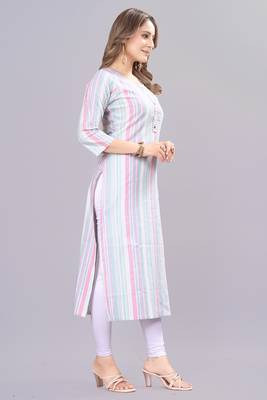 Cayorii Women's Bottle blue Cotton Blend Kurta 3