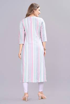 Cayorii Women's Bottle blue Cotton Blend Kurta 4