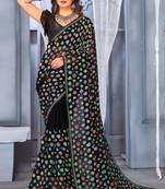 Black Sequence embroidered Georgette Party Wear Saree With Blouse Piece