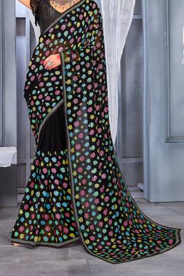 Black Sequence embroidered Georgette Party Wear Saree With Blouse Piece 4