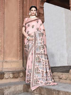 Elora pure tussar silk kantha work saree for women (light pink) 1