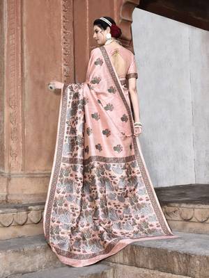 Elora pure tussar silk kantha work saree for women (light pink) 3